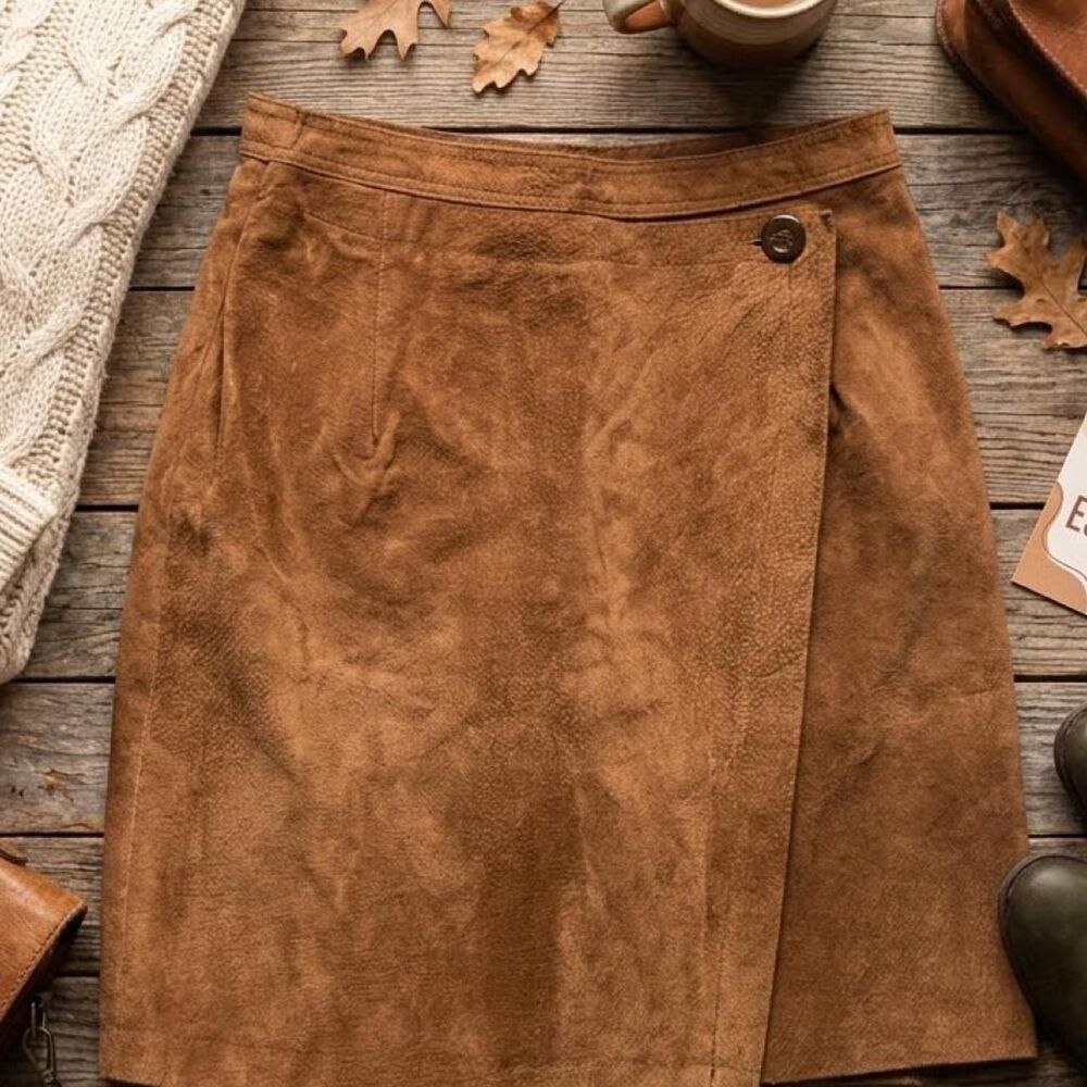 vintage leather suede Express Women's Brown and Tan Skirt boho indie sleaze fall